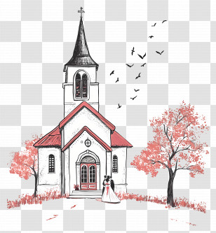 Wedding Church - Wedding Church With Bride And Groom Transparent PNG