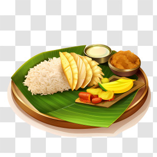Onam Sadya Food - Indian Traditional Meal Served On Banana Leaf Transparent PNG