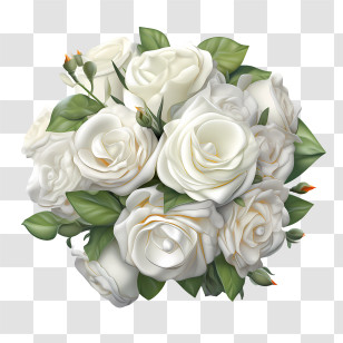 White Rose Flower - White Roses Bouquet With Leaves Transparent PNG