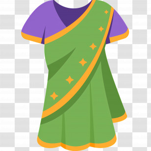 Sari Emoji - Green Sari With Stars Transparent PNG