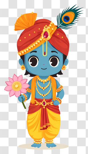 Krishna - Blue Cartoon Character Holding A Rose Transparent PNG