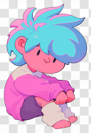 Kawaii Boy - Character With Colorful Hair Transparent PNG