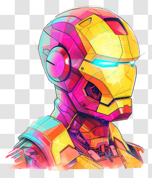 Iron Man - Vibrant Robotic Helmet Illustration In Artistic Style Transparent PNG