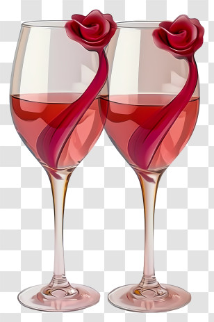 Playful Streamlined Forms - Two Rose-Decorated Wine Glasses Transparent PNG
