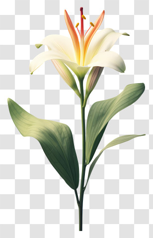 White Lily Flower - White Lily With Green Stems Transparent PNG