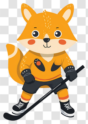 Cartoon Fox - Fox Playing Hockey With Stick Transparent PNG