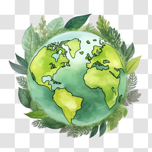 Green Planet Earth - Earth With Leaves Illustration For An Environmental Theme Transparent PNG