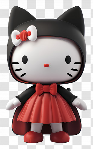 Hello Kitty Halloween - Cartoon Cat In Adorable Red Dress And Bow Transparent PNG