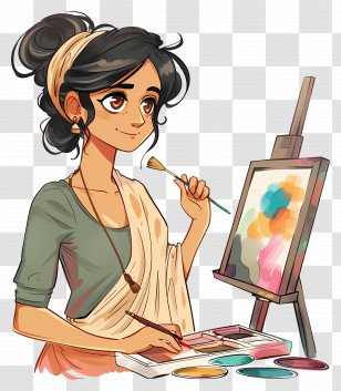 Woman Painting - Woman Engaged In Painting Art Transparent PNG