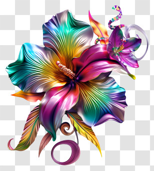 Mardi Gras Flower Art - Vibrant Colorful Hibiscus Flower Transparent PNG