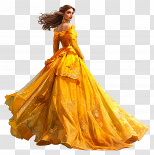 Belle Princess - Elegant Woman In A Yellow Dress Transparent PNG