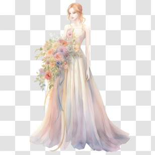 Wedding Dress
 - Elegant Bride Holding A Floral Bouquet Transparent PNG