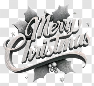 Merry Christmas Word - Merry Christmas Text With Holly Transparent PNG
