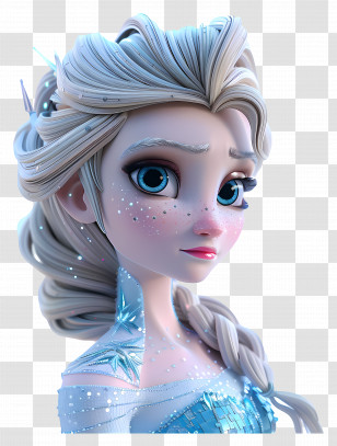 Princess Elsa - 3D Animated Character With Braided Hair And Frosty Look Transparent PNG