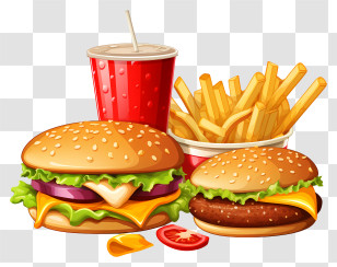 Hamburger - Fast Food Meal With Burgers And Fries Transparent PNG