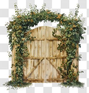 Wooden Garden Gate - Rustic Wooden Fence With Lush Greenery Transparent PNG