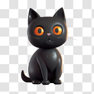 Halloween
 - 3D Black Cat With Adorable Orange Eyes Transparent PNG