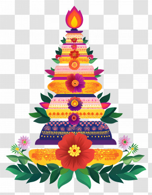 Bathukamma - Festive Pyramid With Floral Decorations For Diwali Transparent PNG