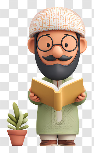 Muslim Man Reading The Quran - Cartoon Man Reading A Book Transparent PNG