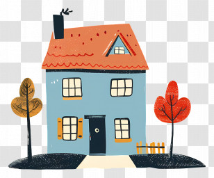 House - Cartoon Blue House With Trees Transparent PNG