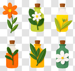 World Essential Oils Day - Colorful Bottles With Floral Designs Transparent PNG