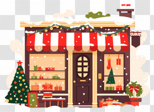 Christmas Gift Shop - Festive Christmas Shop Decorated With Lights And Gifts Transparent PNG
