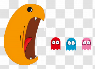 Pac Man - Orange Creature Chasing Ghosts Transparent PNG