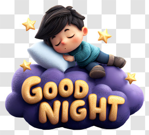 Cute Good Night - Sleeping Boy On Cloud Transparent PNG