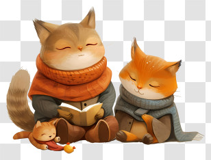 Comfy Day - Cats Reading Together Transparent PNG