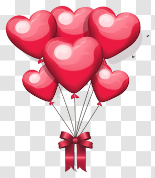Hand Drawn Valentine Gift Balloon - Red Heart Balloons With Ribbon Bow Transparent PNG