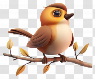Brown Bird - Cartoon Style Brown Bird Perched On A Branch Transparent PNG