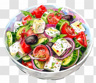 Greek Salad - Bowl Of Greek Salad With Fresh Vegetables Transparent PNG