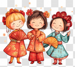 Chinese New Year - Children In Traditional Chinese Clothes Transparent PNG