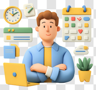 Task Management - Cartoon Office Worker With Laptop And Calendar Transparent PNG