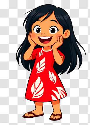 Lilo - Happy Cartoon Girl In Red Dress Transparent PNG