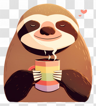 Coffee Time - Happy Sloth Enjoying A Warm Drink Transparent PNG