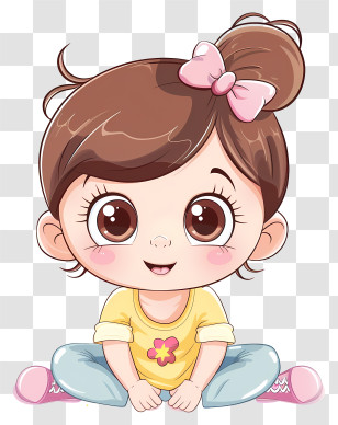 Baby Girl - Cartoon Baby Girl With Bow Transparent PNG
