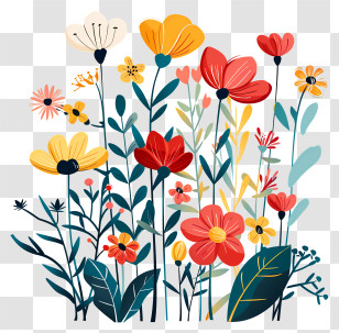 Blooming Spring Flowers - Illustration Of Colorful Flowers In Bloom Transparent PNG