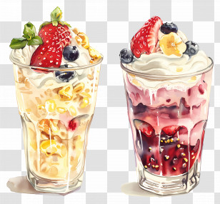 National Parfait Day - Fruit And Cream Parfaits In Glasses Transparent PNG