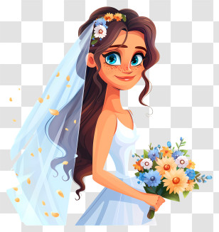 Bride With Veil - Bride With Floral Bouquet Transparent PNG