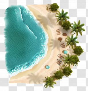 Beach - Tropical Beach With Palm Trees And Ocean Waves Transparent PNG