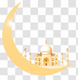Eid Ul Adha - Golden Crescent And Mosque Transparent PNG