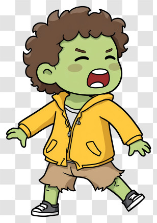 Halloween Zombie - Cartoon Zombie Child In Yellow Jacket Transparent PNG