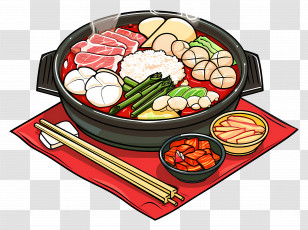Korean Food - Delicious Hot Pot With A Variety Of Side Dishes Transparent PNG