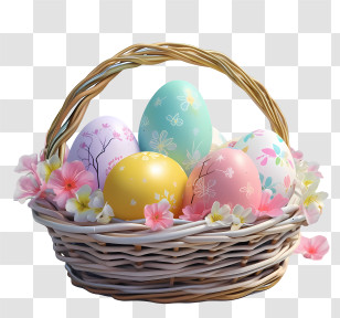 Pastel Easter Egg Basket - Handcrafted Easter Eggs In A Flower Basket Transparent PNG