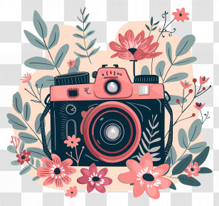 Cartoon Camera - Vintage Camera With Floral Background Transparent PNG
