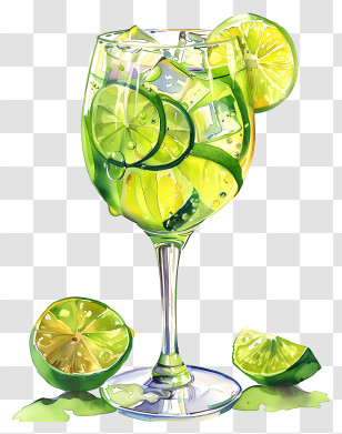 Hugo Spritz Drink - Lime Cocktail Watercolor Illustration Transparent PNG