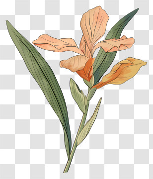 Canna Indica Flower - Elegant Orange Iris Flower Illustration Transparent PNG