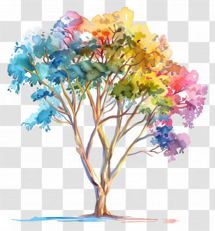 Rainbow Eucalyptus - Vibrant Watercolor Tree Art Transparent PNG