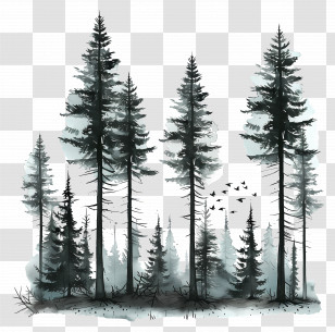Pine Forest - Tall Pine Trees In A Forest Scene Transparent PNG